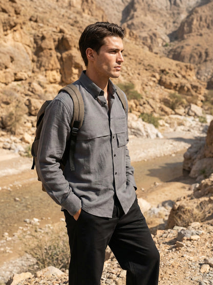 Men Gray Black Set - Shirt & Trousers