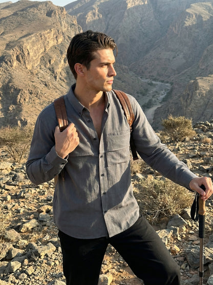 Relaxed Gray Line Pocket Shirt