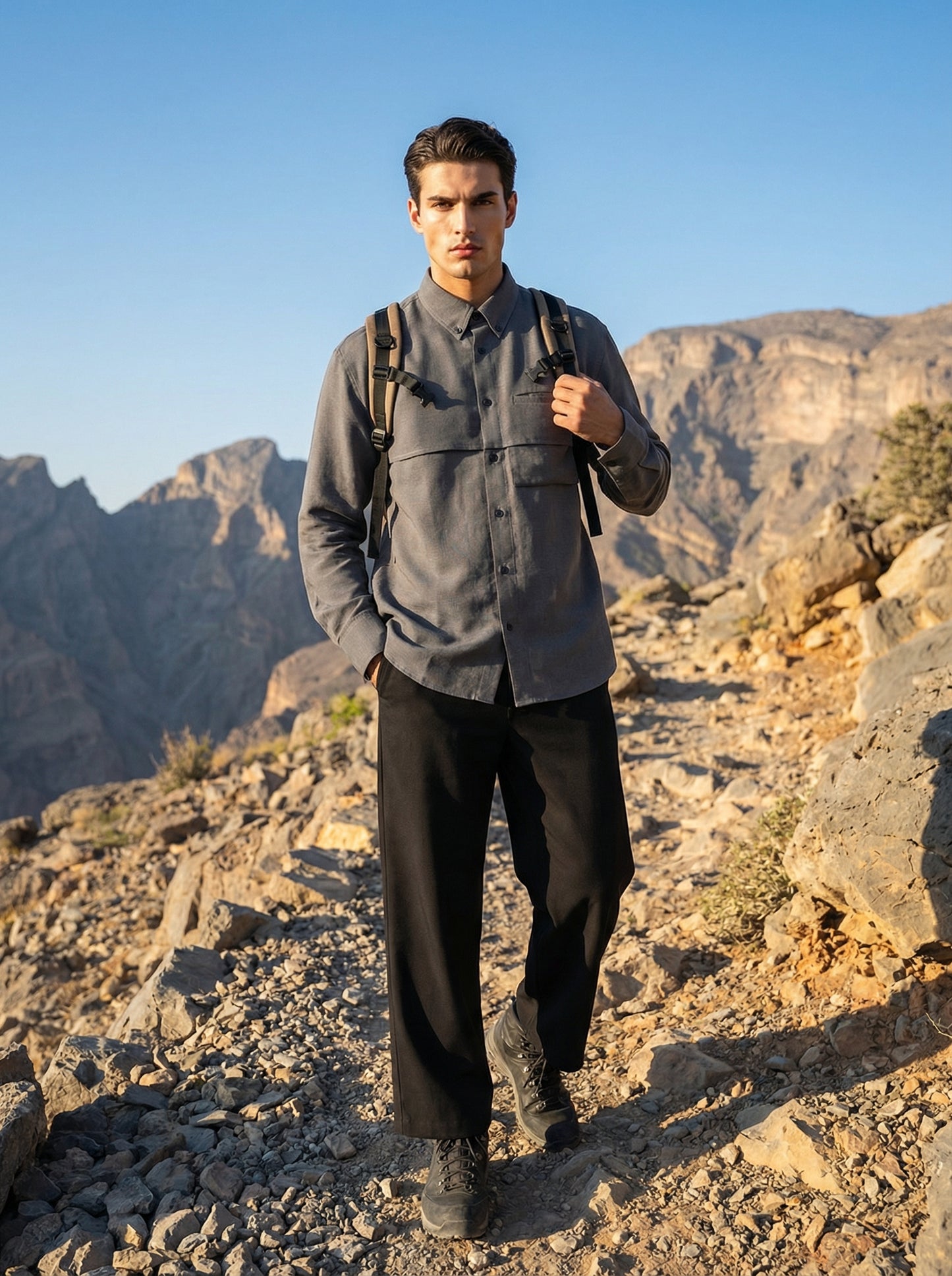 Men Gray Black Set - Shirt & Trousers