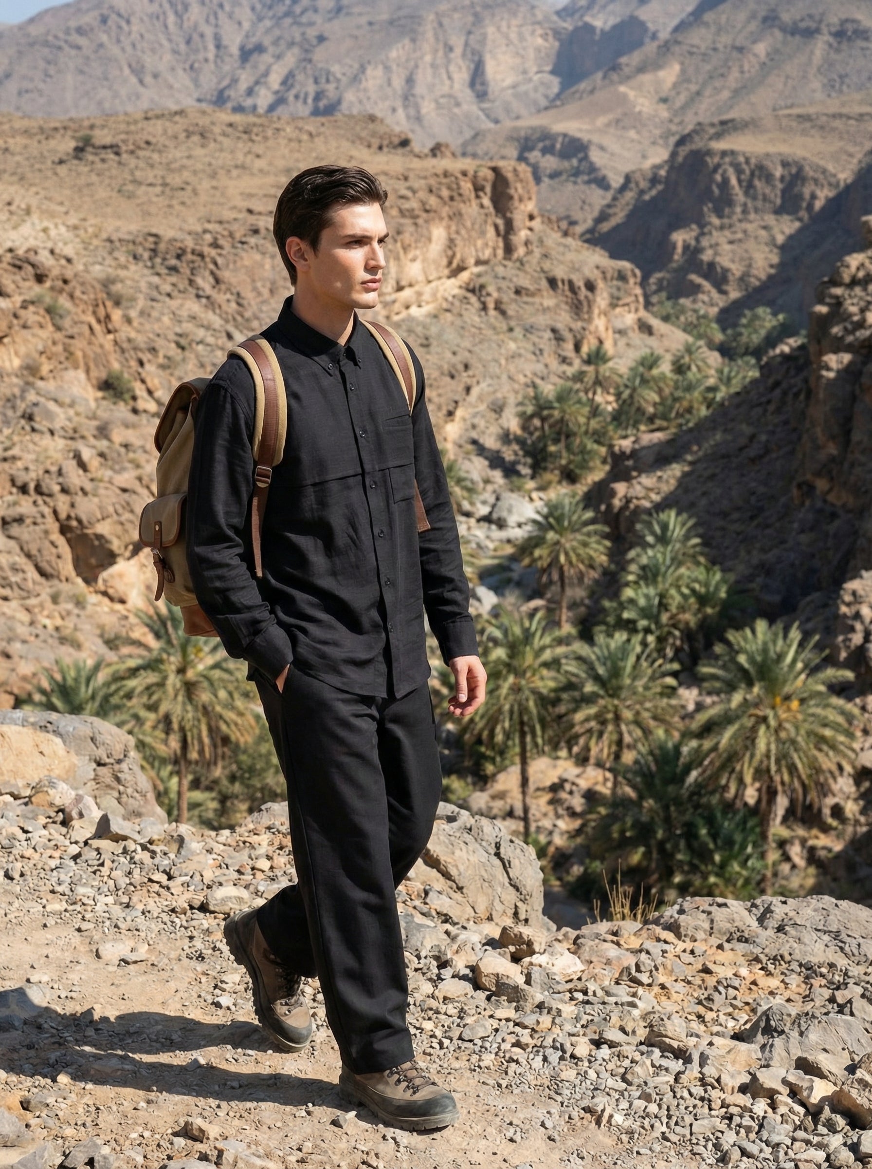 Camping Black Rayon Linen Shirt & Black Tencel Cotton Trousers
