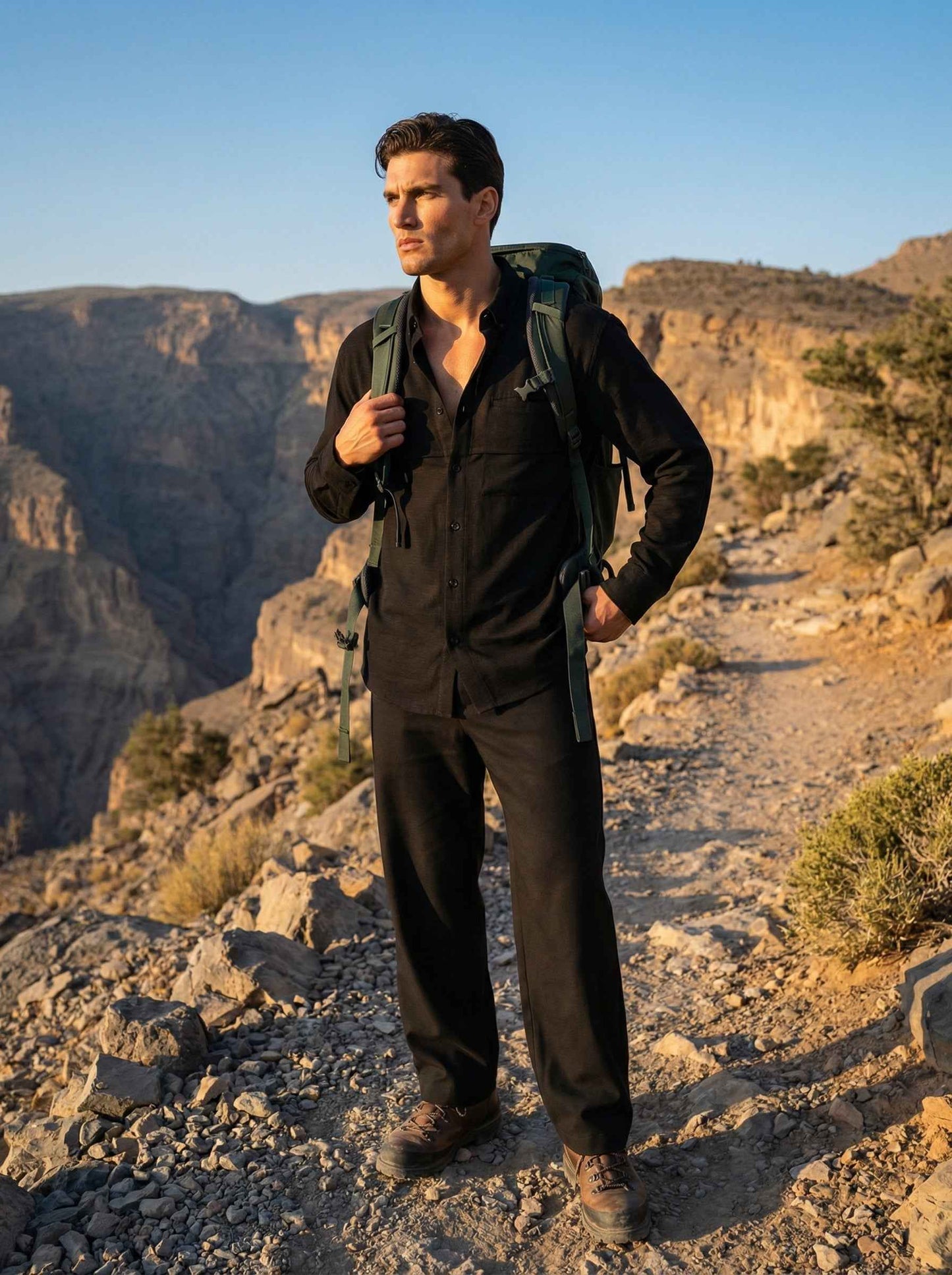Camping Black Rayon Linen Shirt & Black Tencel Cotton Trousers