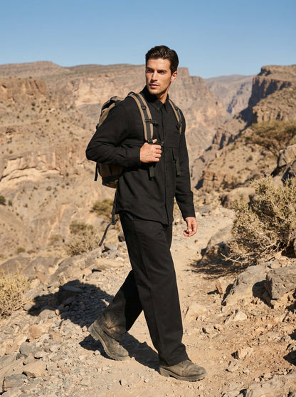 Camping Black Rayon Linen Shirt & Black Tencel Cotton Trousers
