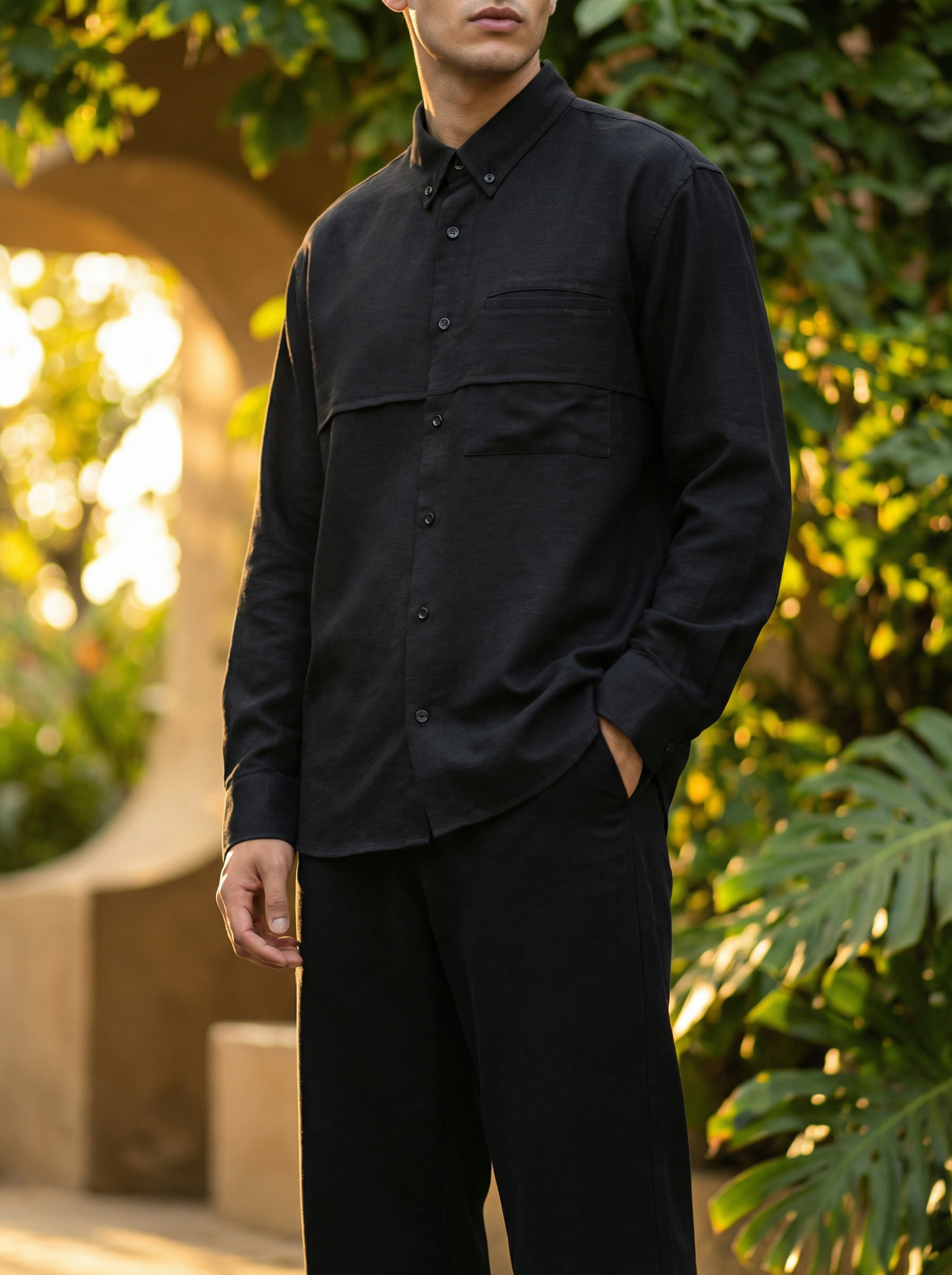 Black Rayon Linen Shirt & Black Tencel Cotton Trousers