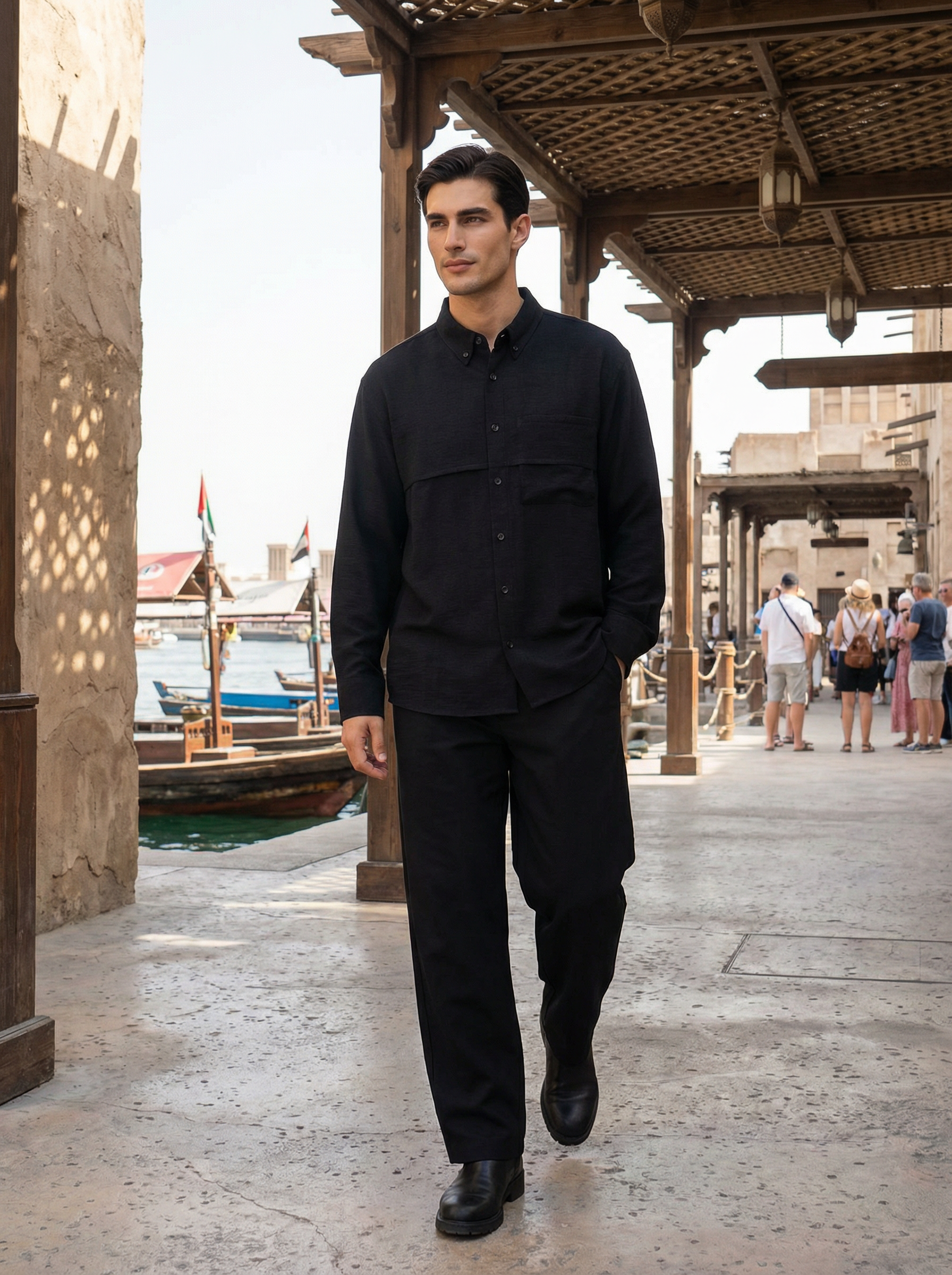 al seef Black Rayon Linen Shirt & Black Tencel Cotton Trousers