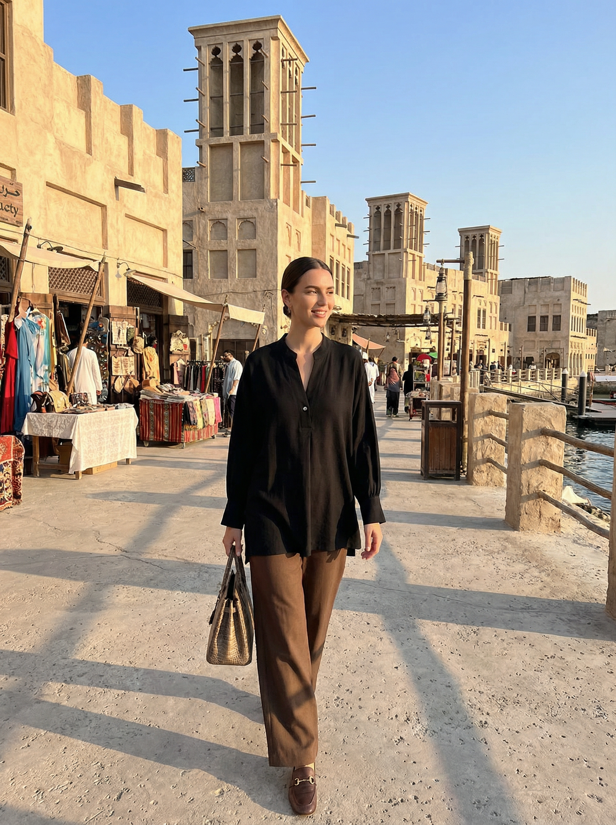 Women Black & Brown Set - rayon linen Shirt & tencel cotton Trousers 