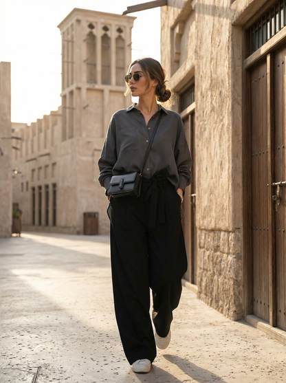 Gray Cupro Rayon Linen Shirt