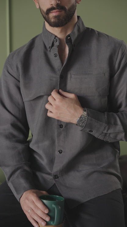 Men Gray Black Set - Shirt & Trousers