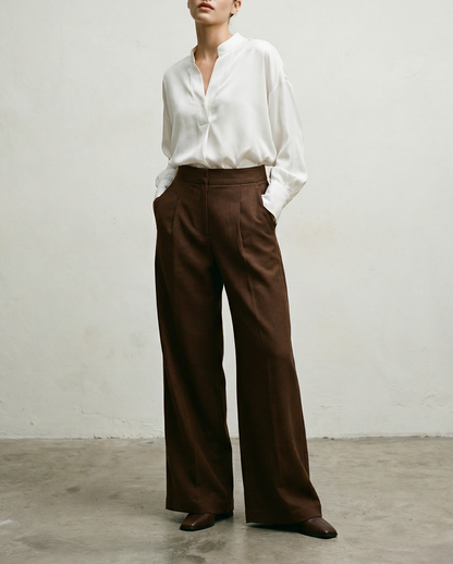 Rayon Linen Shirt & Tencel cotton trousers white brown